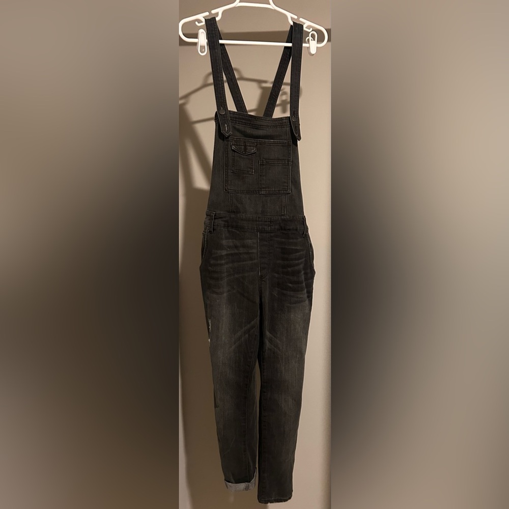 Free People | Charcoal Distressed Denim Overalls